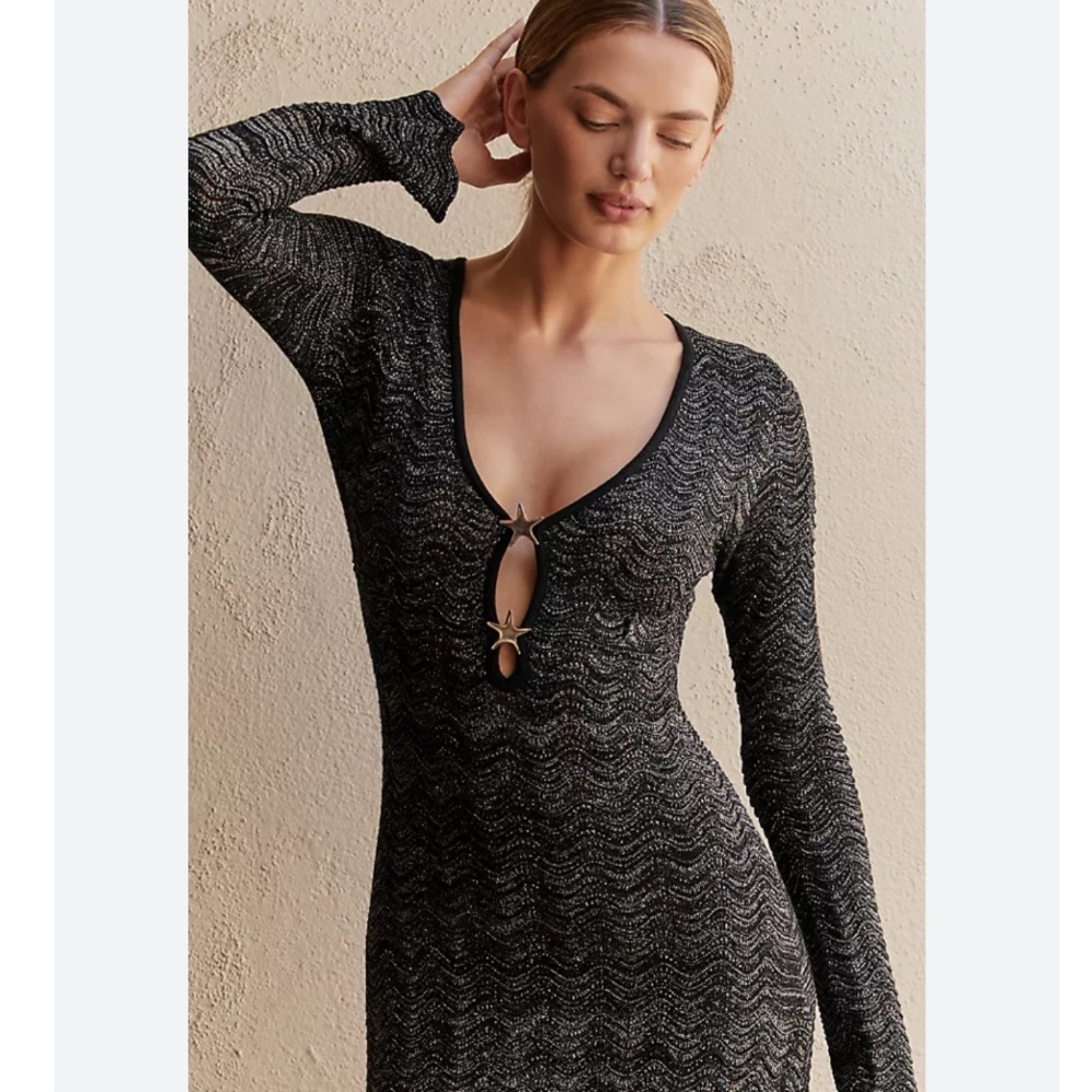 NWT Capittana Ella Mini Star Black Metallic Gold Black Coverup Dress Size M/L